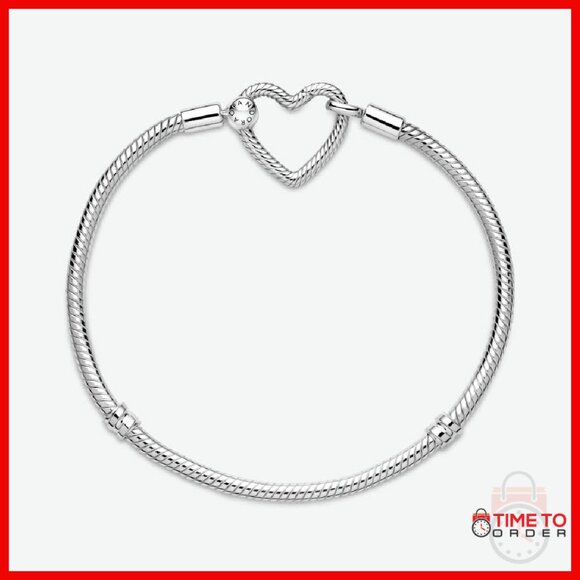 Sterling Silver Snake Chain Heart Clasp Bracelet 7.1 Inches - Picture 6 of 8